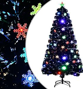Julgran med LED-snöflingor svart 120 cm fiberoptik