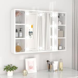 Spegelskåp med LED vit högglans 76x15x55 cm