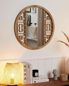 Spegel Ljusträ Rund 60 cm Träram Handgjord Geometrisk Rustik Beliani
