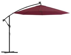 Frihängande parasoll med LED och stålstång vinröd