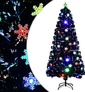 Julgran med LED-snöflingor svart 150 cm fiberoptik