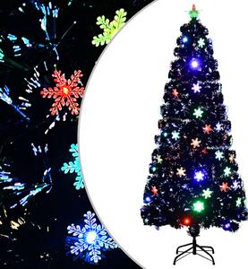 Julgran med LED-snöflingor svart 180 cm fiberoptik
