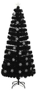 Julgran med LED-snöflingor svart 210 cm fiberoptik