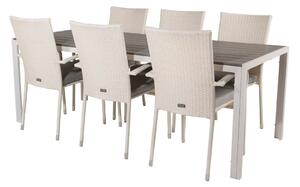 ANNA BREAK Matbord 205x90 cm + 6 stolar - Vit/Grå | Utemöbler