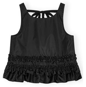 Ganni - Duchesse Nylon Open Back Frill Top - Topp - Black - 34