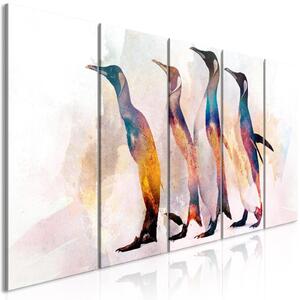Canvas Tavla - Penguin Wandering (5 delar) Narrow - 100x40