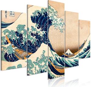 Canvas Tavla - The Great Wave off Kanagawa (5 delar) Wide - 100x50