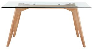 Matbord Transparent 160 x 90 cm Glastopp Träben Rektangulär Skandinavisk Modern Beliani
