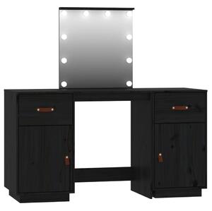Sminkbord med spegel LED svart massiv furu