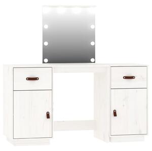 Sminkbord med spegel LED vit massiv furu