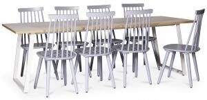 Edge matgrupp Matbord i vit HPL 240x90 cm med 8 st gråa Dalsland pinnstolar