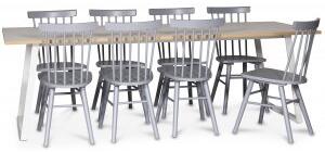 Edge matgrupp Matbord i vit HPL 240x90 cm med 8 st gråa Orust pinnstolar