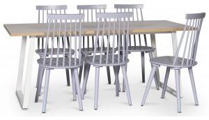 Edge matgrupp Matbord i vit HPL 190x90 cm med 6 st gråa Dalsland pinnstolar