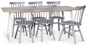Edge matgrupp Matbord i vit HPL 190x90 cm med 6 st gråa Orust pinnstolar