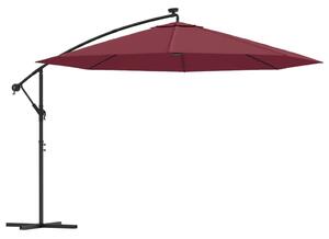 Frihängande parasoll med LED vinröd 350 cm
