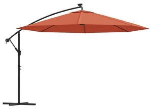 Frihängande parasoll med LED terrakotta 350 cm