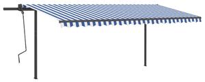 Markis med stolpar manuellt infällbar 5x3,5 m blå och vit