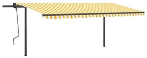 Markis med stolpar automatiskt infällbar 5x3 m gul och vit
