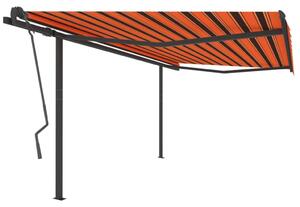 Markis med stolpar automatisk infällbar 4x3,5 m orange och brun
