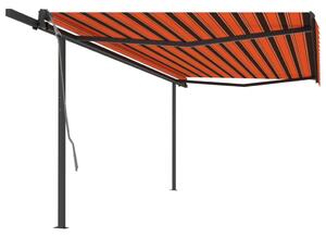 Markis med stolpar automatiskt infällbar 5x3 m orange och brun