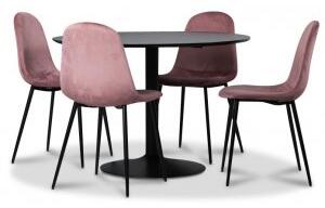 Seat matgrupp, matbord med 4 st Carisma sammetsstolar - Svart/Korall