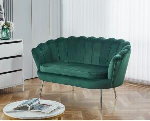 Kingsley 2-sits soffa i sammet - grön / krom + Möbelvårdskit för textilier