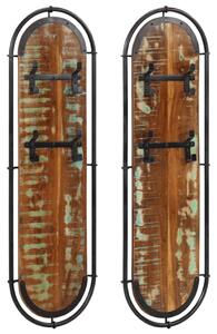 Väggmonterad klädhängare med 4krokar 2st massivt återvunnet trä