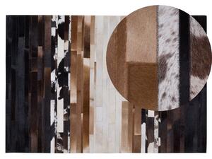 Matta Svart och Beige Läder 140 x 200 cm Rektangulär Lappmönster Handgjord Beliani
