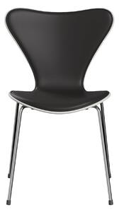 Fritz Hansen - Sjuan 3107 stol framsidesklädd läder stålstativ krom Soft Black Brown/White - Matstolar - Arne Jacobsen - Brun - Läder/Metall/Trä