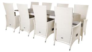 VENTURE DESIGN Tr&aumldg&aringrdsset med Albany Bord med Utdragsfunktion och 8 Padova Stolar med Recliner - Vit Rotting / Gr&a