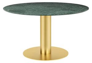 Gubi - GUBI 2.0 Dining Table, Ø 130 cm, Skiva: Marmor - Verde Guatemala, Bas: Mässing - Matbord - Grön - Metall/Sten