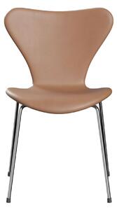 Fritz Hansen - Sjuan 3107 stol helklädd läder stålstativ krom rustik leather - Matstolar - Arne Jacobsen - Beige - Läder/Metall/Trä