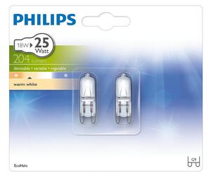 UPPSÄTTNING 2x kraftig glödlampa Philips ECOHALO G9/18W/230V 2800K