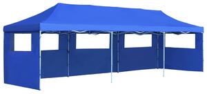 Pop-Up hopfällbart partytält med 5 sidoväggar blå 3x9 m