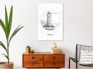 Canvas Tavla - Black and White Lighthouse Vertical - 40x60