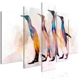 Canvas Tavla - Penguin Wandering (5 delar) Wide - 100x50