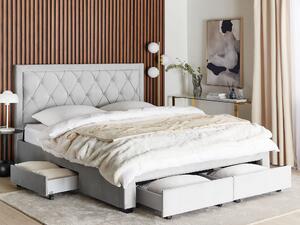 Dubbelsäng med Förvaring Ljusgrå Sammetsklädsel 160 x 200 cm Tuftad Hög Sänggavel Lådor Glam Design Beliani