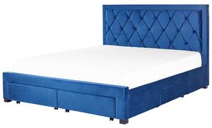 Dubbelsäng med Förvaring Marinblå Sammetsklädsel 160 x 200 cm Tuftad Hög Sänggavel Lådor Glam Design Beliani