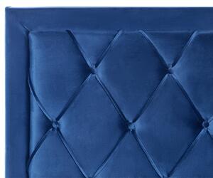 Dubbelsäng med Förvaring Marinblå Sammetsklädsel 160 x 200 cm Tuftad Hög Sänggavel Lådor Glam Design Beliani