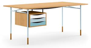 House of Finn Juhl - Nyhavn skrivbord 170 cm Cold med lådor Oak Dark Oil Light Blue Steel Cold - Skrivbord - Finn Juhl - Träfärgad,Blå - Metall/Trä