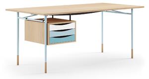 House of Finn Juhl - Nyhavn skrivbord 170 cm Cold med lådor Oak Clear oil Light Blue Steel Cold - Skrivbord - Finn Juhl - Träfärgad,Blå - Metall/Trä