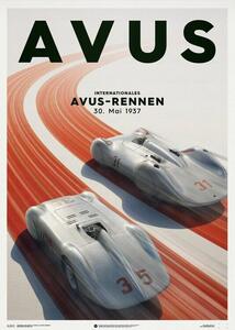 Konsttryck Mercedes Benz & Auto Union - Silver - Avus - 1937 - Poster, Automobilist