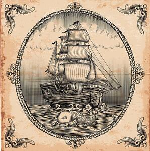 Illustration vintage sailboat, Man_Half-tube