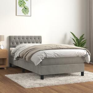 Ramsäng med madrass ljusgrå 90x200 cm sammet