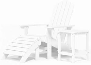 Däckstol för trädgården med pall och bord HDPE vit