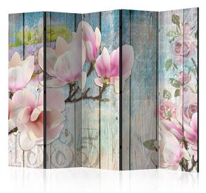 Rumsavdelare / Skärmvägg - Pink Flowers on Wood II - 225x172