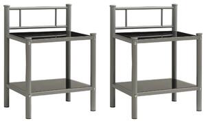 Nattduksbord 2 st grå och svart metall och glas