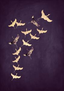 Illustration Purple Flying Cranes, Aureous