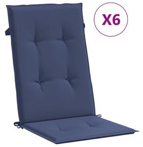 Stolsdynor för stolar med hög rygg 6 st marinblå tyg