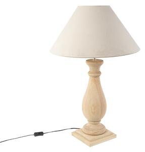 Lantligt bordslampa trä med taupe skugga velour - Burdock